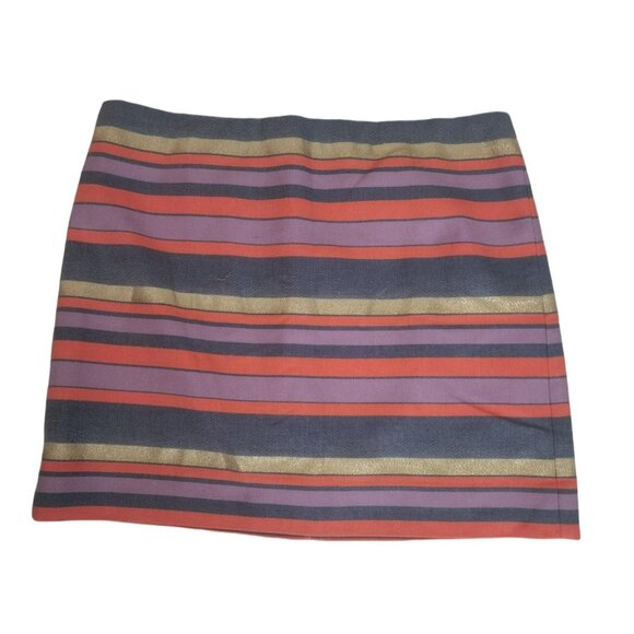 J. Crew Women's Gold/Purple/Blue Stripe Mini Skirt Size 6 - Picture 2 of 8